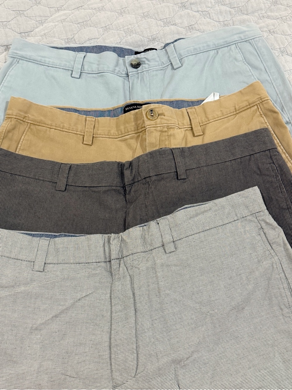 Banana Republic Men's Chinos in Light Blue, Tan, Charcoal, and Light Gray
